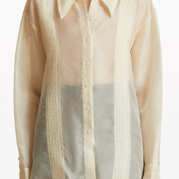KHAITE Nori Pleated Front Silk Organza Semi Sheer Dress Shirt Sz 4 NWOT - Picture 15 of 16